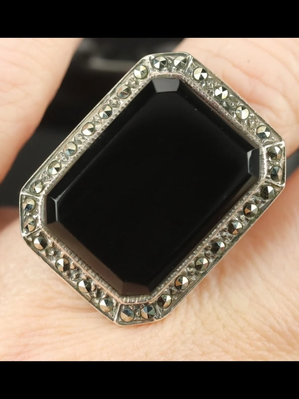Black Onyx Octagon Halo Cocktail Ring
